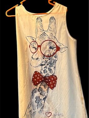 Women Cream Giraffe Graphic Tank Top with Red Accents